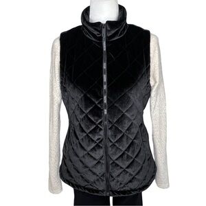Kenneth Cole New York Vest Zip Front Diamond Quilted Velour Velvet Black Small S
